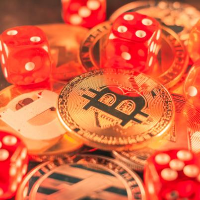 closeup-shot-some-bitcoins-red-dice